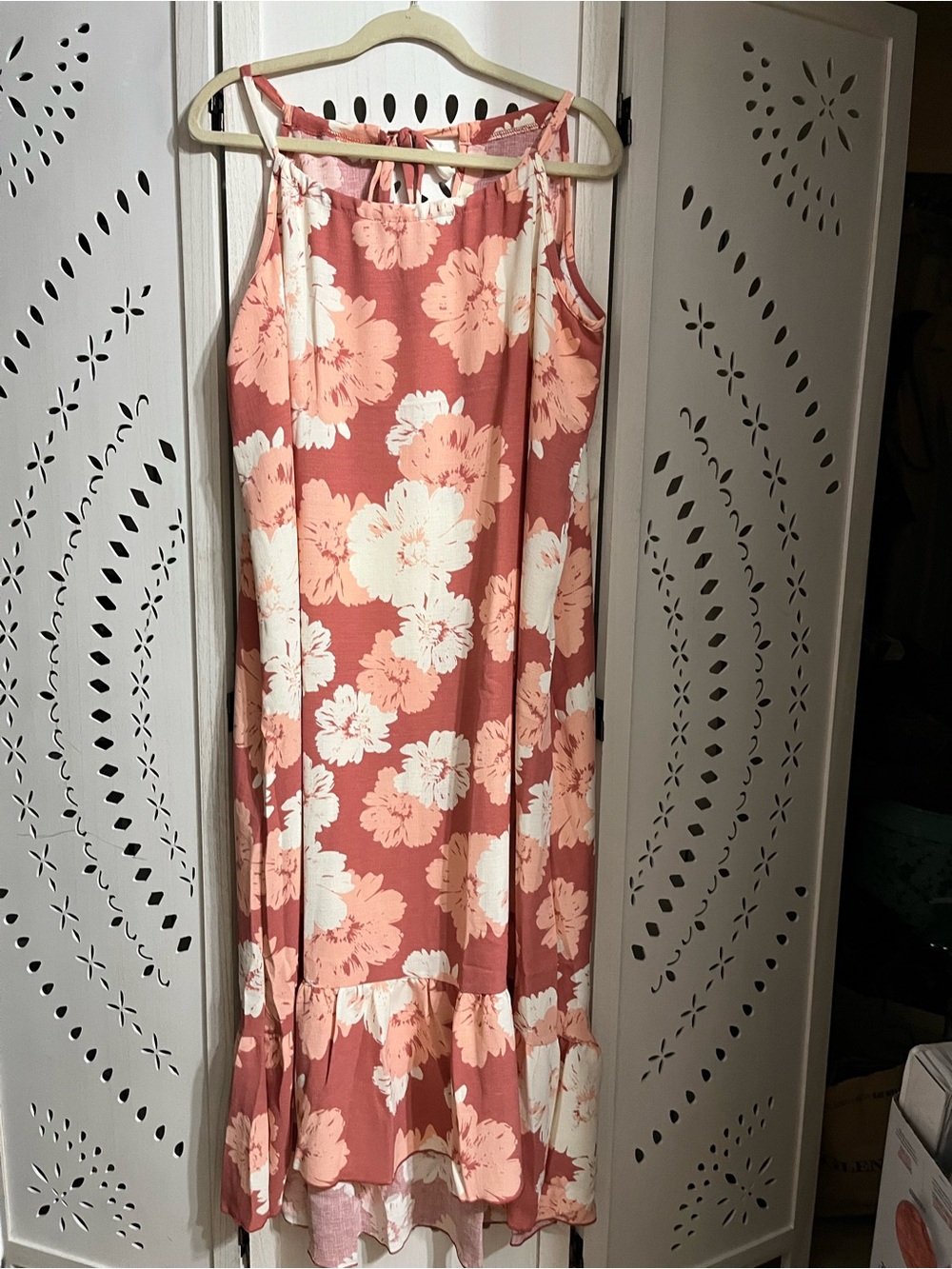 Floral Sleeveless Midi Maxi Dress in Dusty Rose Brown and Cream
